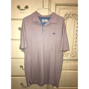 Southern Tide Mens Polo Shirt Sz Medium Pink and light blue stripe NWOT